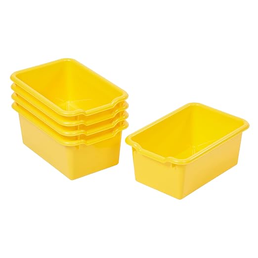 ECR4Kids Scoop Front Storage Bin, Multipurpose Organization, Yellow, 5-Piece | Durable plastic, GREENGUARD Gold Certified, 1.2 gallon capacity, lightweight & nestable, built-in handle, classroom/home use by ECR4Kids