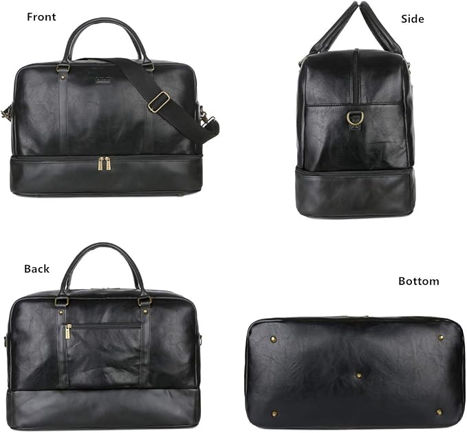 Baosha Vegan Leather Large Travel Duffel Tote Bag Carry On Weekender Overnight Bag With Shoe Compartment HB-38 - Image 3