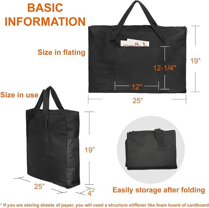 Cupohus 19" x 25" Lightweight Art Portfolio Bag (Edition 2.0) with Outer Pockets and Handle, Student Carry Transport Storage Bag for 18" x 24" Artworks - Image 4