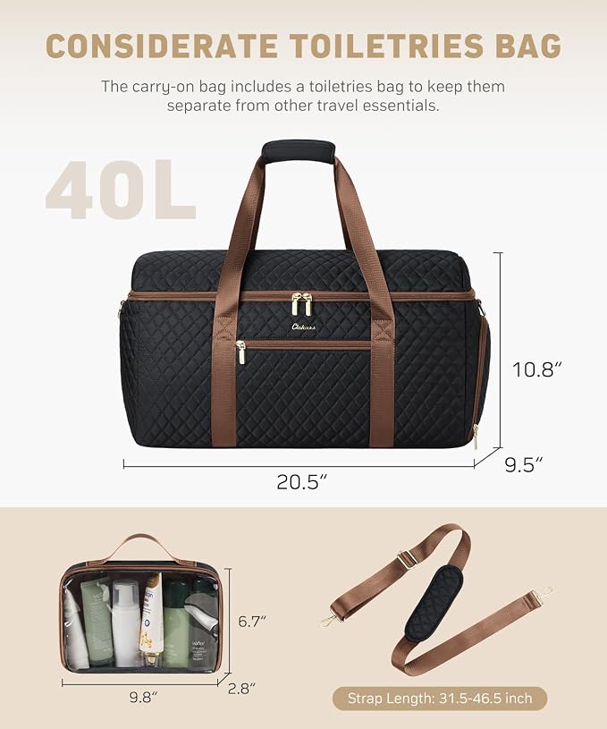 Weekender Bags for Women, Wide Open Large Travel Duffle Bag with Shoe Compartment, Overnight Carry on Bag Personal Item Travel Bag with Wet Pocket (Black Brown) - Image 4