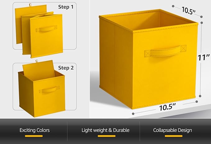 Sorbus Foldable Storage Cubes - 6 Fabric Baskets for Organizing Pantry, Shelf, Toy Box, Cubby, Closet Organizer - 11 Inch Collapsible Closet Organizers and Storage Bins (Dark Yellow 6 Pack) - Image 3