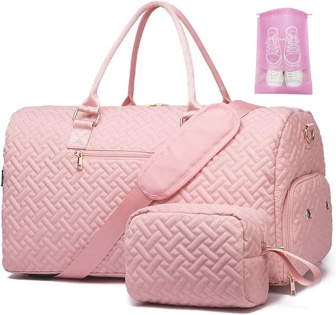 Duffle Bag for Travel, Weekender Bag with Shoe Compartment, Carry On Overnight Bag for Women with Toiletry Bag, Gym Bag with Wet Pocket, Hospital Bags for Labor and Delivery Beige by BAVERGE