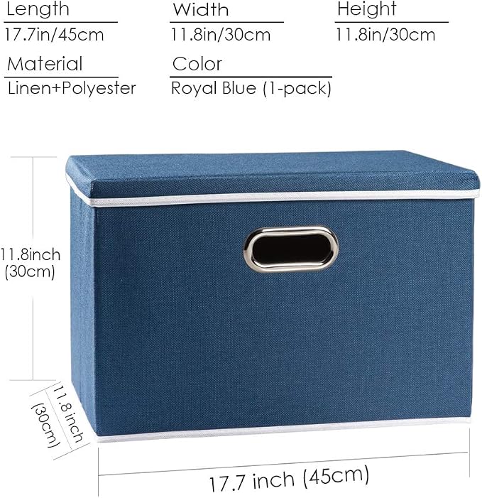 Large Collapsible Storage Bin with Lid [1-Pack] Fabric Foldable Storage Box Organizer Container Basket Cube with Cover for Home Bedroom Closet Office Nursery Royal Blue(17.7x11.8x11.8) - Image 6