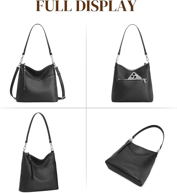S-ZONE Leather Purses for Women Tote Shoulder Crossbody Bag 2 Straps | Top Grain Leather, Soft, Medium, Bucket Hobo Handbag, Multi Pockets, Vintage Casual, Travel Eveyday Work - Image 8