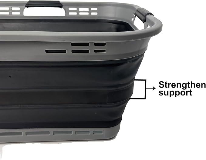 SAMMART Set of 2 Collapsible Plastic Storage Basket - Foldable Pop Up Storage Container - Portable Laundry Organizer - Space Saving Hamper (Grey/Black, 42L (Style A)) - Image 6