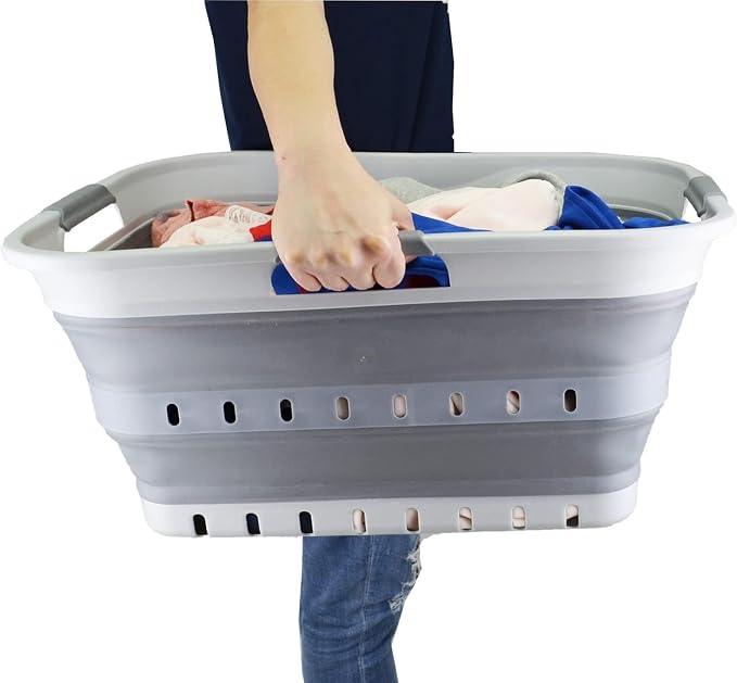 SAMMART 42L (11 gallon) Collapsible Plastic Laundry Basket - Foldable Pop Up Storage Container/Organizer - Portable Basket - Space Saving Hamper (Grey/Dark Grey (Set of 2)) - Image 9