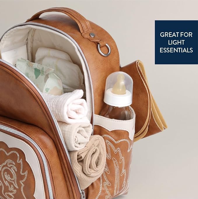 Itzy Ritzy Mini Diaper Bag Backpack - 10 Pockets with Changing Pad (Saddle) | Chic Mini Plus Diaper Bag with 2 Insulated Bottle Pockets, Key Lanyard, Wipeable Changing Pad, Grab-Top Handle & Rubber Feet - Image 9
