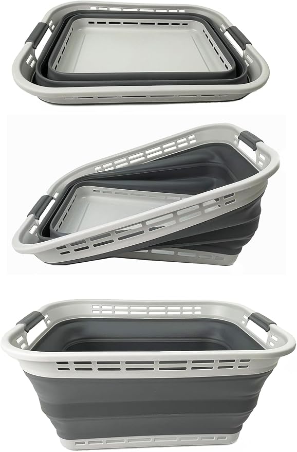 SAMMART 42L (11 gallons) Collapsible Plastic Laundry Basket - Portable Pop Up Storage Container/Organizer - Portable Hamper - Space Saving Easy Storage (Grey/Steel Grey (Set of 2)) - Image 6