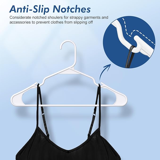 HOUSE DAY White Plastic Hangers 50 Pack – Slim Space Saving Clothes Hangers | Durable Sturdy Hangers for Shirts, Coats, Pants and Dresses, Non-Slip Notches Hold Straps, Closet Refreshes and Daily Storage - Image 4