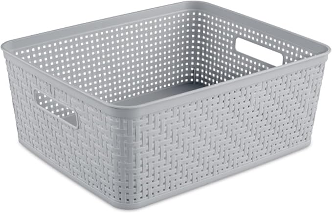 Sterilite 12 Pack Plastic Storage Bin Organization Containers, Short Baskets, Cement - Image 5
