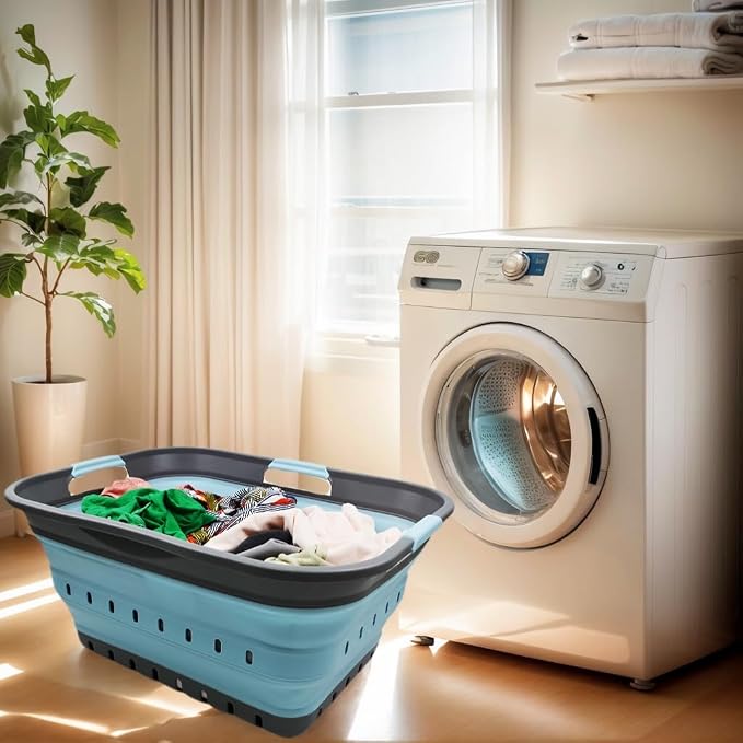 SAMMART 42L (11 gallon) Collapsible Plastic Laundry Basket - Foldable Pop Up Storage Container/Organizer - Portable Basket - Space Saving Hamper/Basket (2, Grey/Sea Angel) - Image 6