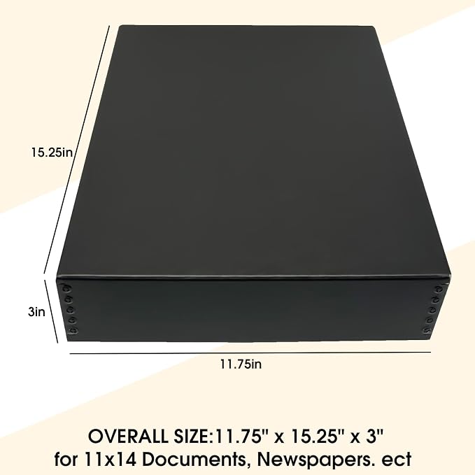 Golden State Art, Drop Front Archival Storage Box, 11.75"x15.25"x3"-Black | Acid-Free 11x14 Museum Photo Storage Box with Metal Edge, Preserve Documents, Prints, Poster, Photographs, Arts And Crafts - Image 3