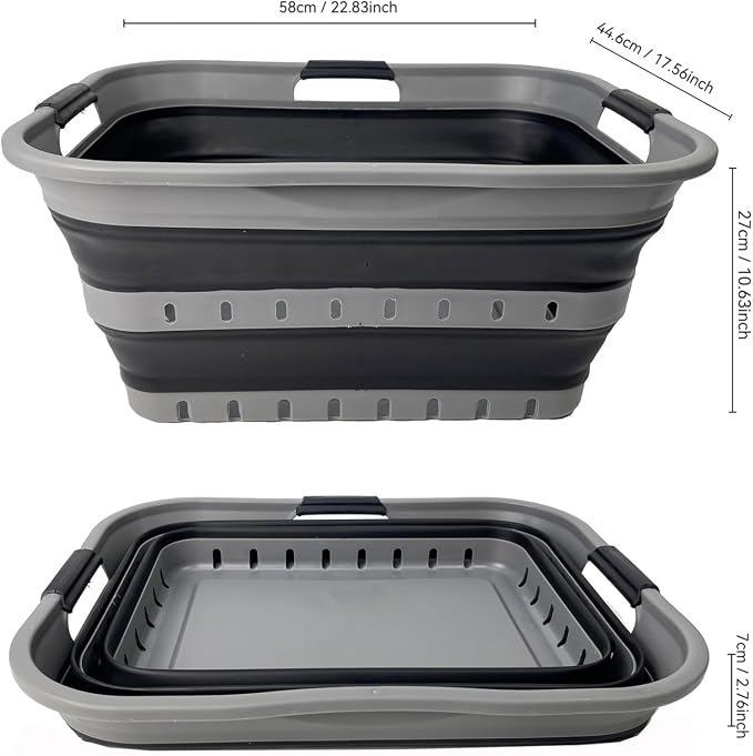 SAMMART 42 (11 Gallons) Collapsible Plastic Laundry Basket, Foldable Pop Up Storage Container/Organizer, Space Saving Hamper, Portable Bin for Dorm Room Bathroom (1, Grey/Black) - Image 9
