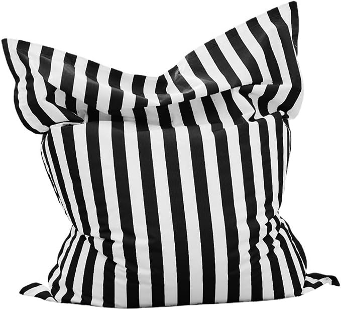 Outdoor Bean Bag Cover for Pool Side (No Filler) Waterproof Beanbag Lounge Chair Sqaure Large Beach Bean Bag Replacement Pouf Oxford Couch Sofa for Adults Swimming Pool Outside (Black-Stripe) by SXBCyan
