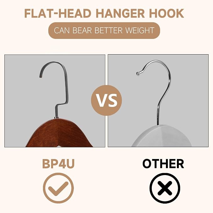 Wooden Suit Hangers with Non Slip Pants Bar, Walnut, 6-Pack, 17.5" | Wood Extra-Wide Shoulder Hangers with Flat-Head Hook for Suits, Coats, Jackets, Shirts, Pants, Heavy Clothes - Image 7