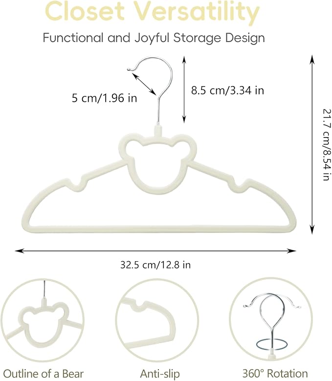 GoodtoU 50 Pack Baby Clothes Hangers, 12.8 Inch Kids Plastic Hangers, Non-Slip Nursery Closet Hangers for Infant & Toddler Clothes, White - Bear - Image 2