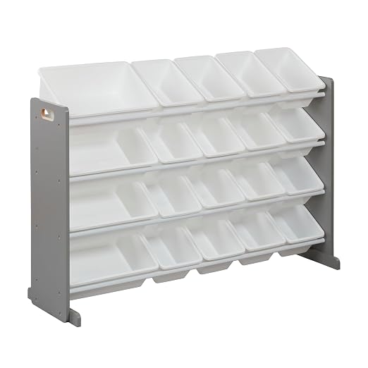 ECR4Kids 4-Tier Organizer with 20 Removable Plastic Bins, 4x5, Toy Storage, Grey/White | Durable plastic bins, MDF panels, steel frame, GREENGUARD Gold Certified, 72 lb capacity, anti-tip kit, playroom/classroom by ECR4Kids