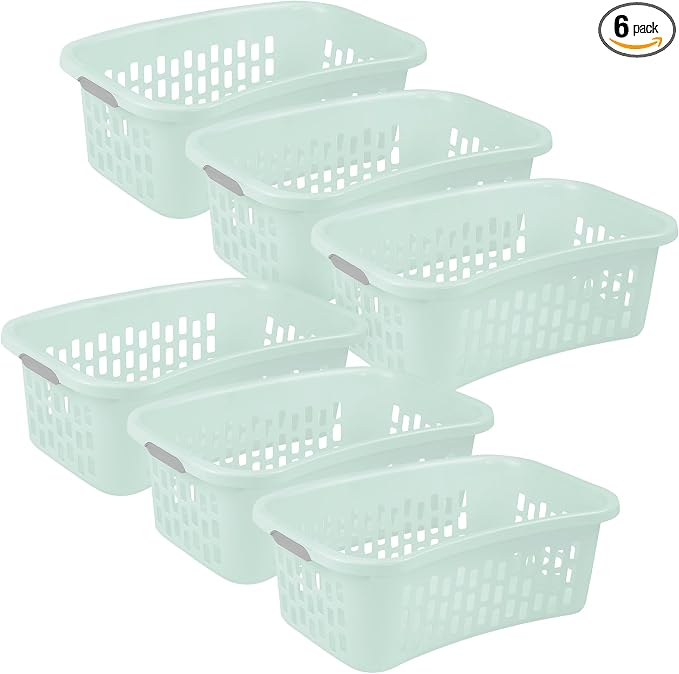 Sterilite HipHold Laundry Basket, Plastic Rectangle Clothes Hamper, 6 Pack | 1.5 Bushel Capacity, Mint, Bin with Comfort Grip Handles & Reinforced Rim by Sterilite
