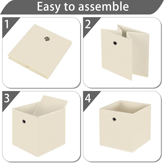 13x13x13 storage cube bins,collapsible fabric storage cubes Decorative storage basket,13 inch Record cube storage box for shelves,shelf,drawer,bathroom organizer,Set of 3 (Creamy-White） - Image 6