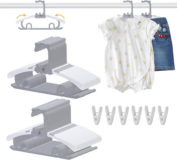 80 Pack Baby Hangers with 32 Clips 11-15 Inch Adjustable Kid Hanger Grey | Multifunctional Children Hanger for Girl Boy Toddler Kids Child by YeJieYJ