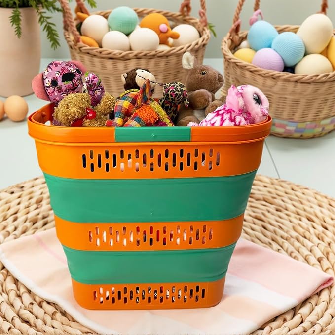 SAMMART 38L(10 Gal) Collapsible Laundry Basket - Foldable Pop-Up Storage Container/Organizer-Portable Space Saving Hamper, Measure 17.5x13.3x15.7"/3.8" Expanded/Collapsed (2, Autumn Leaf/Forest Green) - Image 4