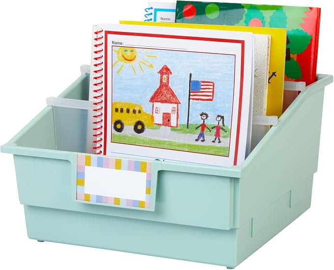Really Good Stuff Picture Book Classroom Library Bins with Dividers, 6-Pack | Mint Green, 13.5 in W x 13.5 in D x 7.75 in - Image 2