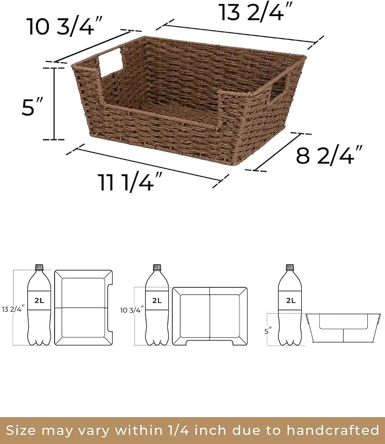 StorageWorks Pantry Baskets for Shelves, Wicker Baskets, Brown Paper Rope | Pantry Baskets for Patato and Onion Storage, Stackable Wicker Basket Organizer for Shelf, Woven Basket for Storage, 2-Pack - Image 2