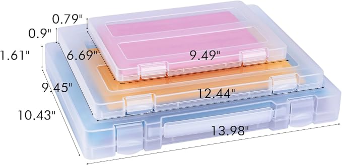12 Packs Storage Boxes, 8.5 x 11 Plastic Portable Project Case for US letter Size and A4 paper, Plastic Multi-Purpose Thick Scrapbook Storage Box for Office (14x0.6x1.6+12.6x9.5x1+9.5x6.7x0.8 inches) - Image 2