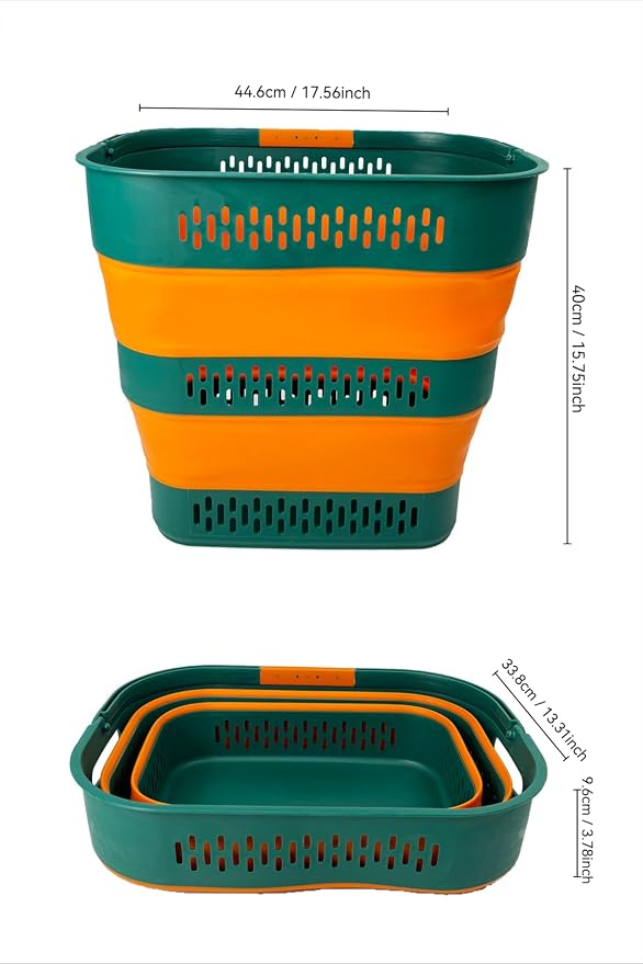 SAMMART 38L(10 Gal) Collapsible Laundry Basket - Foldable Pop-Up Storage Container/Organizer-Portable Space Saving Hamper, Measure 17.5x13.3x15.7"/3.8" Expanded/Collapsed (2, Forest Green/Autumn leaf) - Image 4