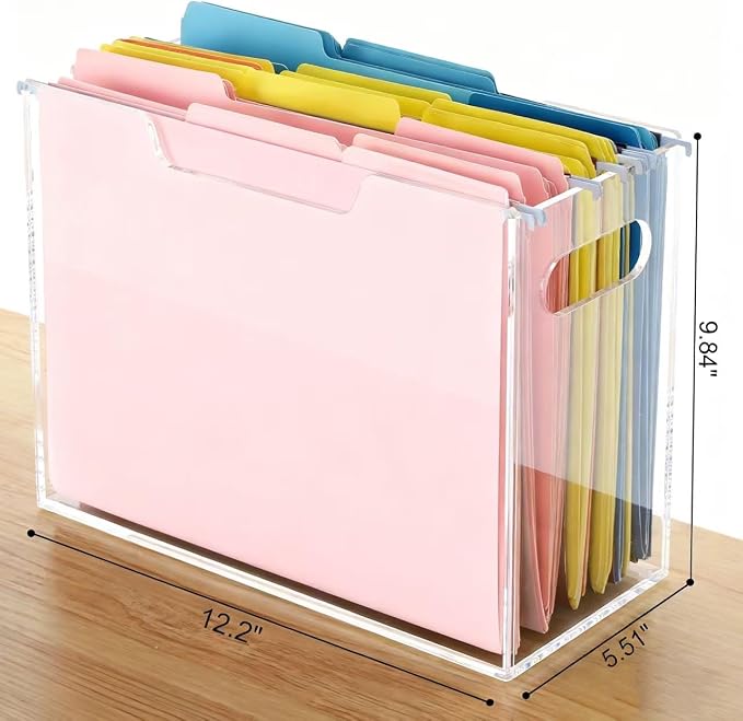 Acrylic File Organizer Box with Handles, Portable Letter Size Hanging File Folder Box, Desktop Filing Organizer for Home, Office - 1 Pack - Image 3
