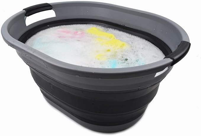 SAMMART 32L (8.4 gallon) Collapsible Plastic Laundry Basket - Foldable Pop Up Storage Container/Organizer - Portable Washing Tub - Space Saving Hamper, Water Capacity: 24L (2, Black+Dark Green) - Image 6