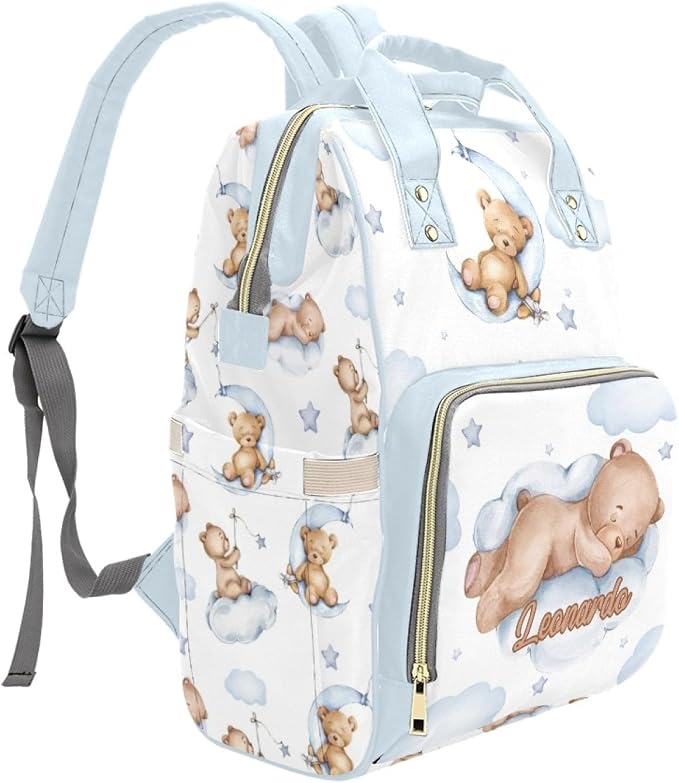 Personalized Sleeping Bear Diaper Bag Backpack with Name – Waterproof Custom Baby Nappy Bag with Large Capacity & Multi Pockets – Shower Gift for Baby for New Parents - Image 3