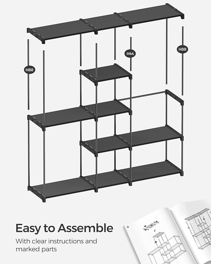 SONGMICS Portable Closet, Freestanding Closet Organizer, Clothes Rack with Shelves, Hanging Rods, Storage Organizer, for Cloakroom, Bedroom, 71.7 x 16.9 x 71.7 Inches, Black URYG037B02 - Image 7