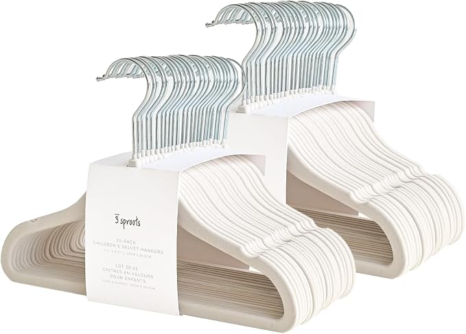 3 Sprouts Velvet Baby Hangers, Non Slip Slim, Cream, 50 Pack | Non-slip velvet, Notched shoulders, 360-degree swivel hook, 11.75 x 8 in, Infant and toddler clothes, Soft colors for nursery by 3Sprouts