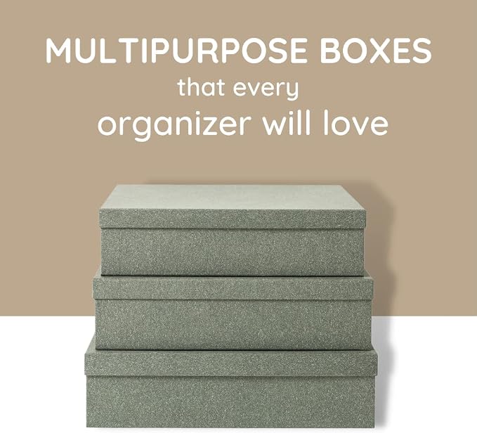 Soul & Lane - Gray Kraft Decorative Storage Boxes with Lids, Set of 3 | Paper Document Storage Box Set for Photos, Albums and Keepsakes, Large Cardboard Memory Organizers for Home Decor - Image 6