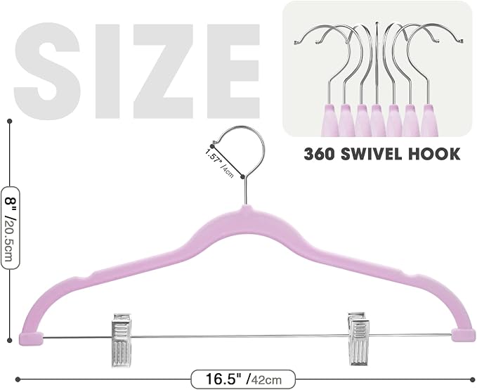 24-Pack Purple Velvet Hangers with Clips Adjustable,Adult Hangers,Heavy-Duty,Felt,Non-Slip,Space Saving,Slim Outfit Hanger for Pants, Skirts, Suits,Coats, Dresses ect. - Image 2
