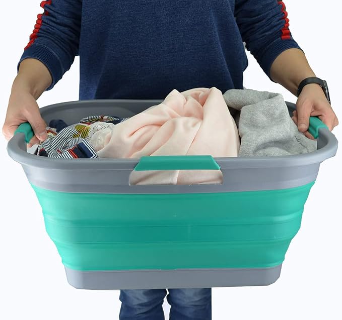 SAMMART Set of 2-30L (8 Gallon) Collapsible Plastic Laundry Basket-Foldable Pop Up Storage Container/Organizer-Space Saving Hamper, Water Capacity: 24L (6.3 Gallon) (2, Dark Grey/Bluish-Green) - Image 6