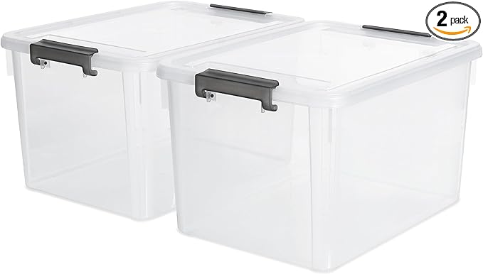 Citylife 32 QT Plastic Storage Bins with Latching Lids Stackable Storage Containers for Organizing Large Clear Storage Box for Garage, Closet, Classroom, Kitchen, 2 Packs by CITYLIFEHomeOrganization
