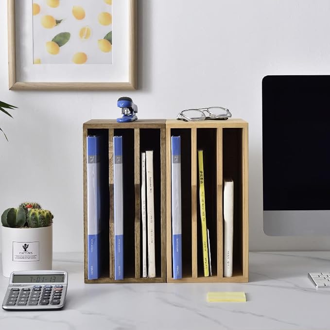 KIRIGEN Wooden Desk Organizer 3-Tier Letter Tray and Paper Sorter, Natural | Solid Wood Paper Tray Document Holder Organizer for Letters, Files, Folders, Mail, Magazines and Office Supplies - Image 2