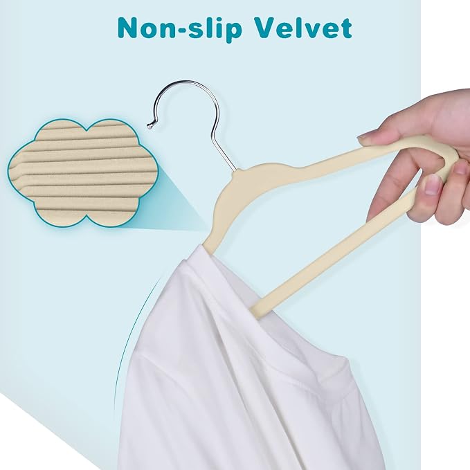 BAGAIL 50 Pack Kids Velvet Hangers 14 Inches Children's Clothes Hangers Non-Slip Baby Hangers for Infant/Toddler (Ivory) - Image 4