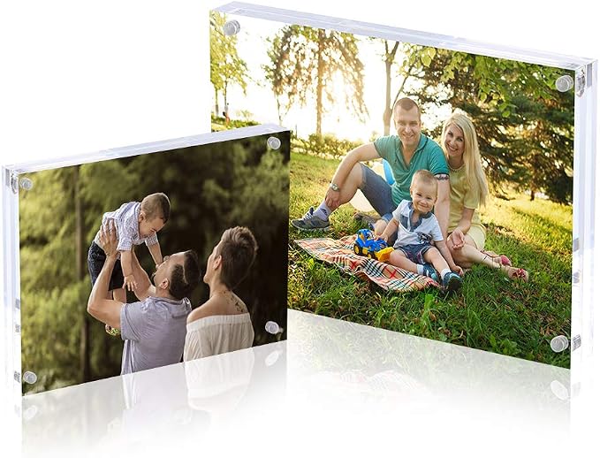 AMEITECH 5x7 Acrylic Photo Frame 2 Pack, Clear Magnetic Picture Frames, 10 + 10MM Thickness Stand in Desk or Table | Double Sided Floating Magnetic Frames, 20mm Thick, Free Standing Desktop Display for Postcards, Pictures and Artworks - Image 5
