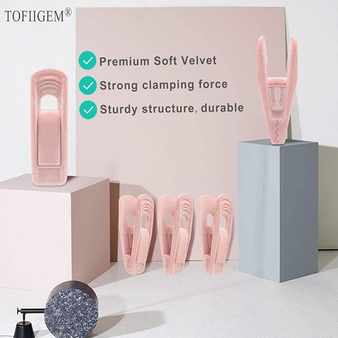 TOFIIGREM Light Pink Velvet Hangers Clips 20 PCS, Non-Slip Velvet Clip for Pant Skirt Velvet Hangers, Strong Flocking Hangers Clips - Image 6
