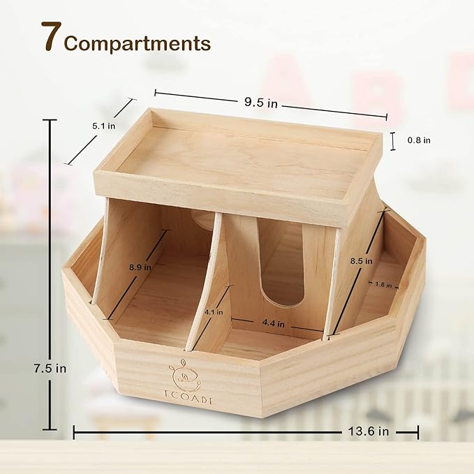Wooden Diaper Caddy Organizer - 360 Degrees Rotating Caddy with Removable Dividers, Nursery Diaper Organizer - Image 3