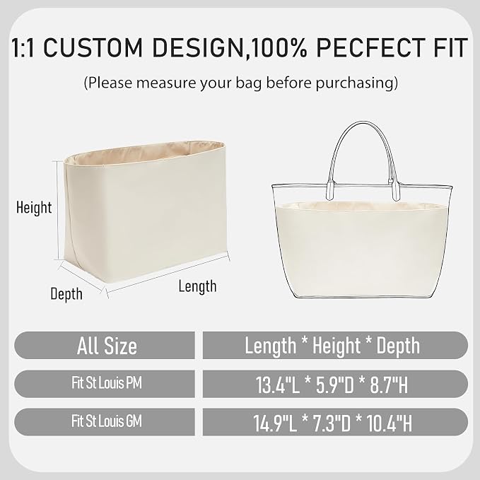 Nylon Tote Bag Organizer Insert for Goyard Saint Louis GM Bag, White | 13'' Laptop Sleeve Purse Organizer Insert for Goyard ST, Waterproof, Elastic Cup Holder, YKK Zipper, 5 Pockets Storage Travel - Image 3