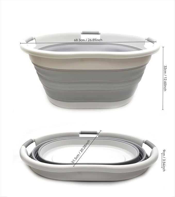 SAMMART 57L (15 Gallons) Collapsible 3-Handled Plastic Laundry Basket - Oval Tub - Portable Washing Tub-Space Saving Laundry Hamper, Water Capacity 44L / 11.6 Gallon (1, Grey) - Image 6