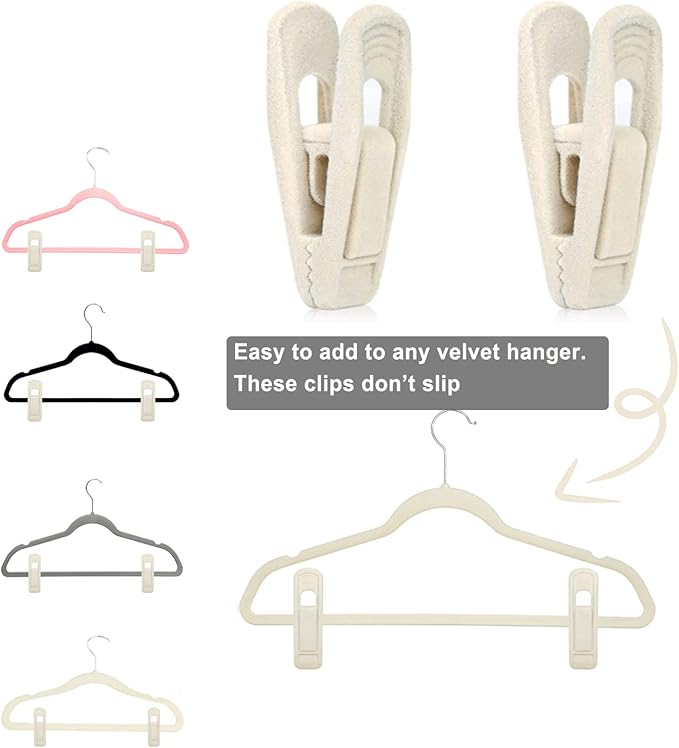 TOFIIGREM Velvet Hanger Clips for Velvet Hangers - 20 PCS Beige Non-Slip Velvet Clip for Skirt Hanger, Strong Flocking Clips Fit for Ivory Velvet Hangers - Image 2
