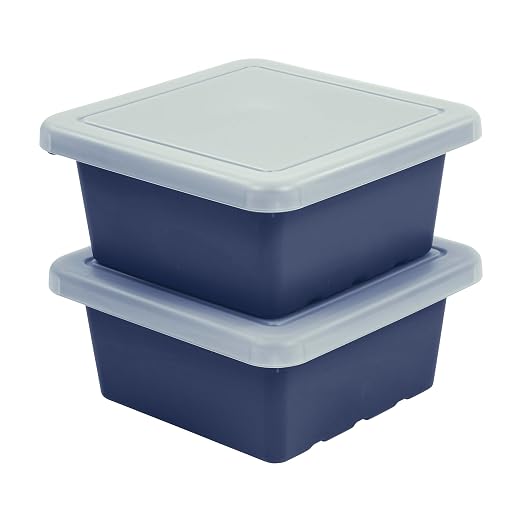 ECR4Kids Stackable Square Bins with Non-Snap Lids, Multipurpose Organization, Navy, 2-Pack by ECR4Kids