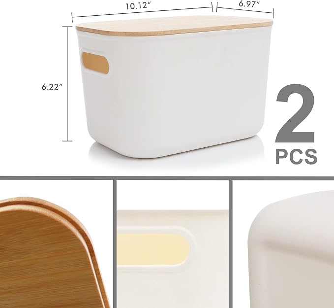 Citylife 2 PCS Storage Bins with Bamboo Lids & 10 PCS 1.3 QT Small Plastic Storage Container Stackable Box for Organizing - Image 3