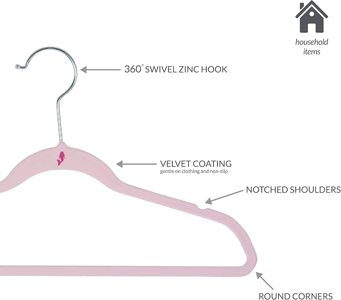 Simplify 25 Pack Kids Velvet Hangers | Slim | Non-Slip Design | Space Saving | Childrens Clothes | Shirts | Pants | Dresses | Baby Nursery | Closet Storage & Organization | Blush - Image 2
