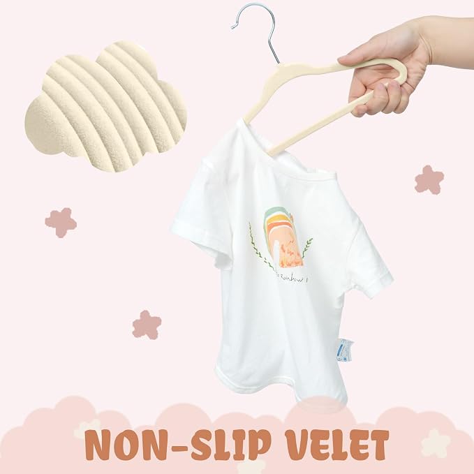 BAGAIL 50 Pack Kids Velvet Hangers 11 Inches Children's Clothes Hangers Non-Slip Baby Hangers for Infant/Toddler (Ivory) - Image 4
